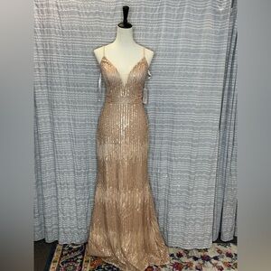 Glamorous Champagne Sequin Prom Dress